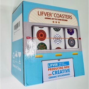 LIFVER Coasters with Stand, Set of 6 Absorbent Coasters with Cork Back NEW